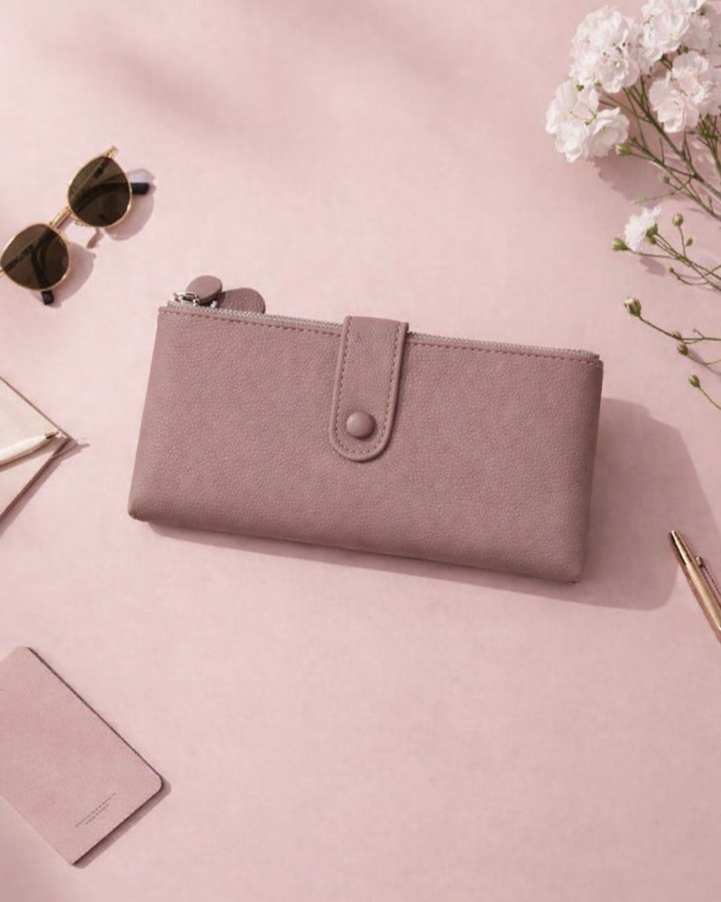 Double Pocket Soft Wallet - Mauve