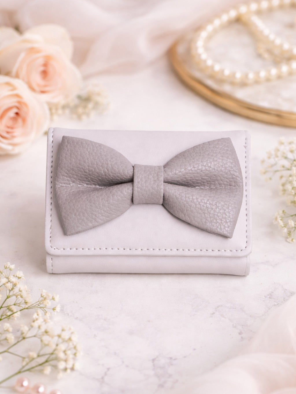 Korean Bow Mini Trifold Wallet - Purple