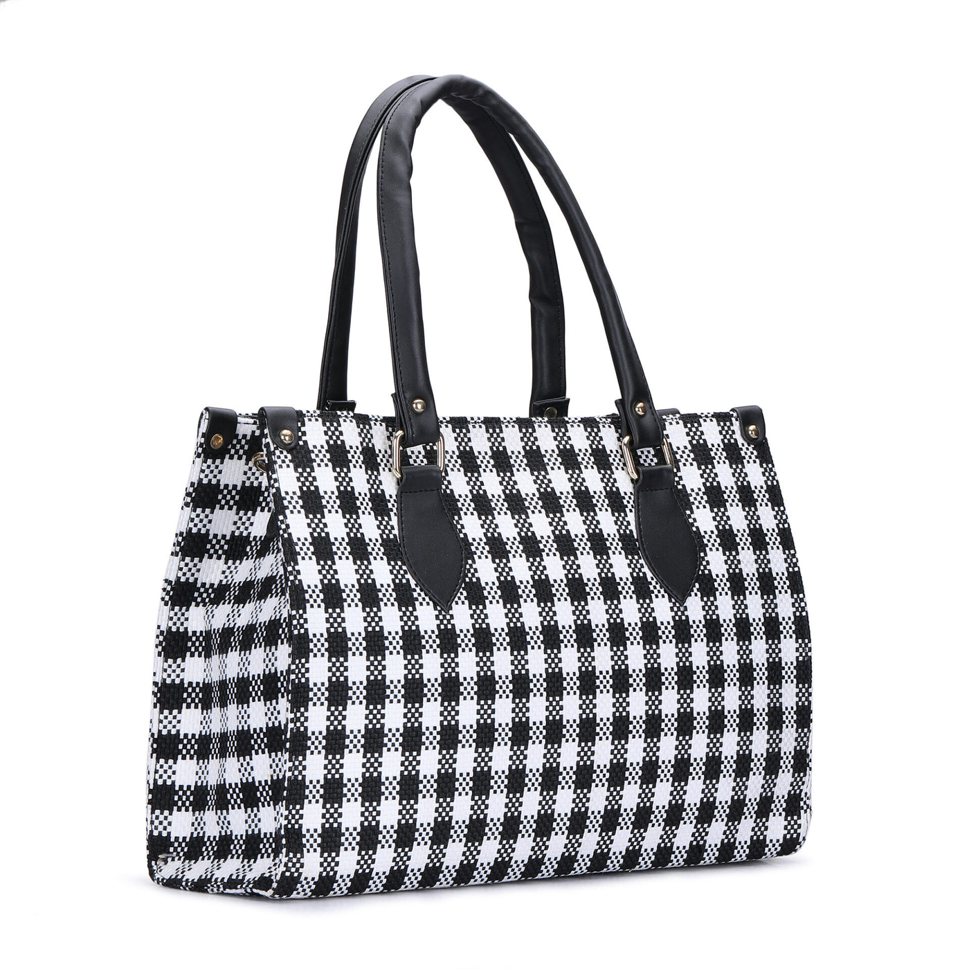 Check Tote Bag - Black