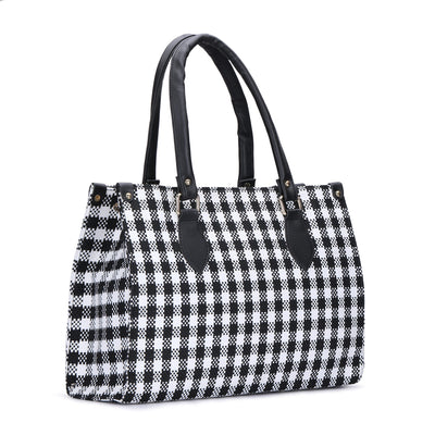 Check Tote Bag - Black