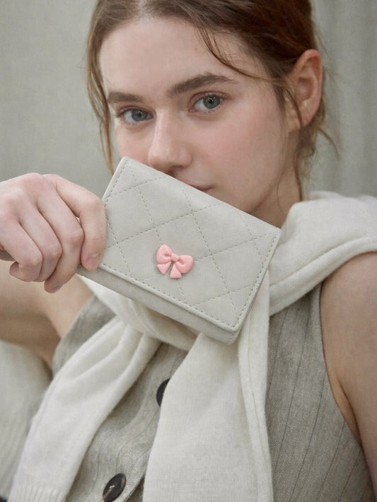 Checked Mini Bow Trifold Wallet - Green