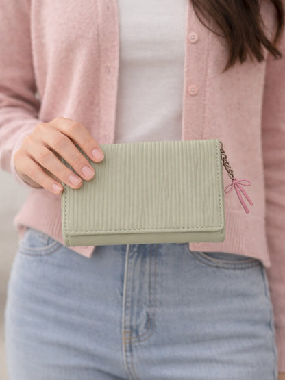 Vertical Stripe Mini Trifold Wallet - Green