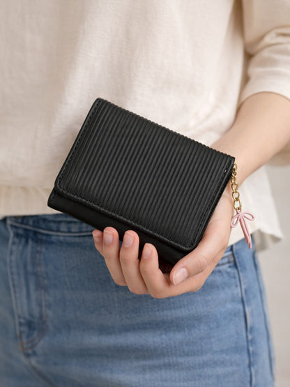 Vertical Stripe Mini Trifold Wallet - Black