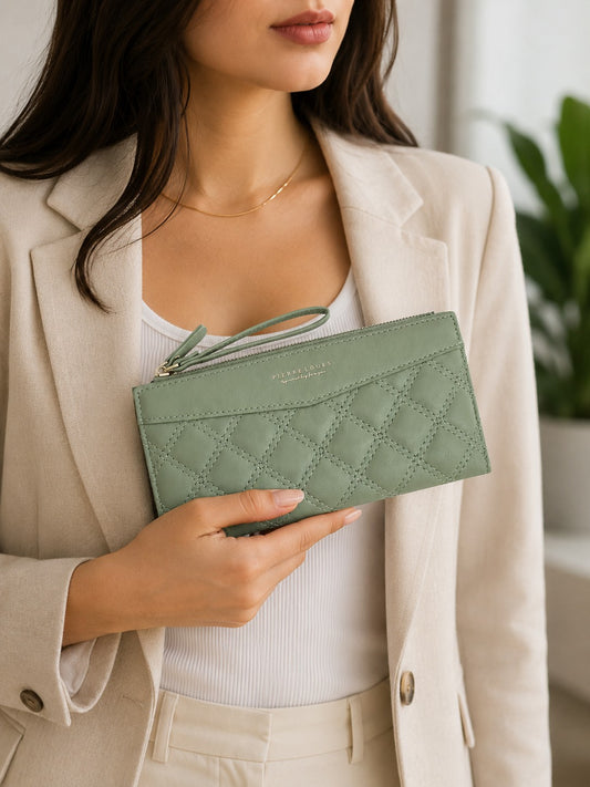 Quilted Green Twofold Wallet