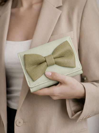 Korean Bow Mini Trifold Wallet - Green