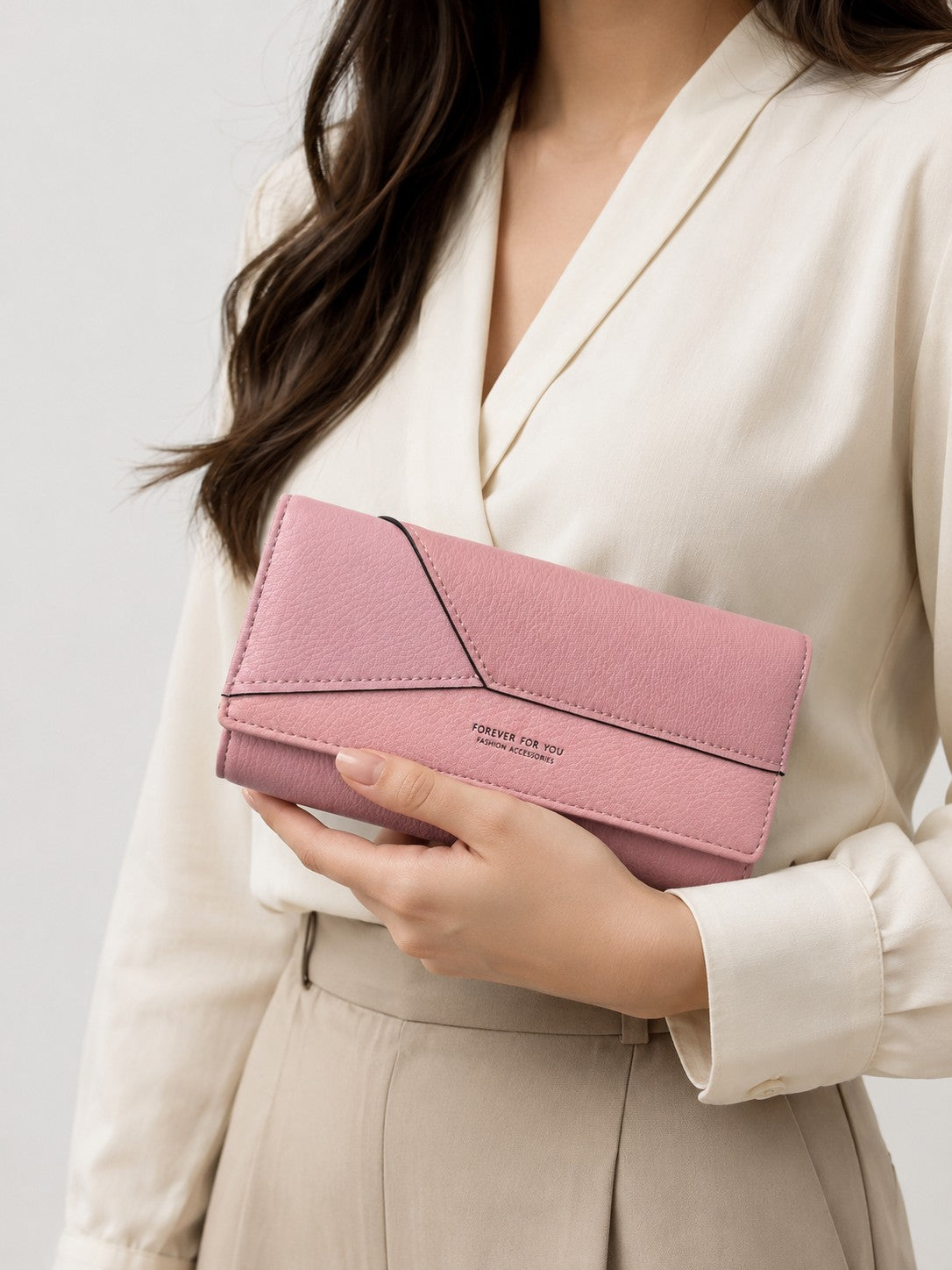 Geometric Chic Trifold Wallet - Pink
