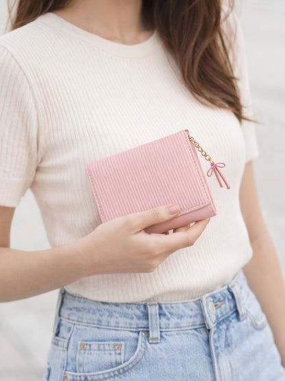 Vertical Stripe Mini Trifold Wallet - Pink