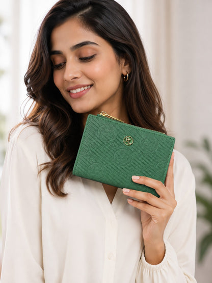 Green PL Embossed Twofold Medium Wallet