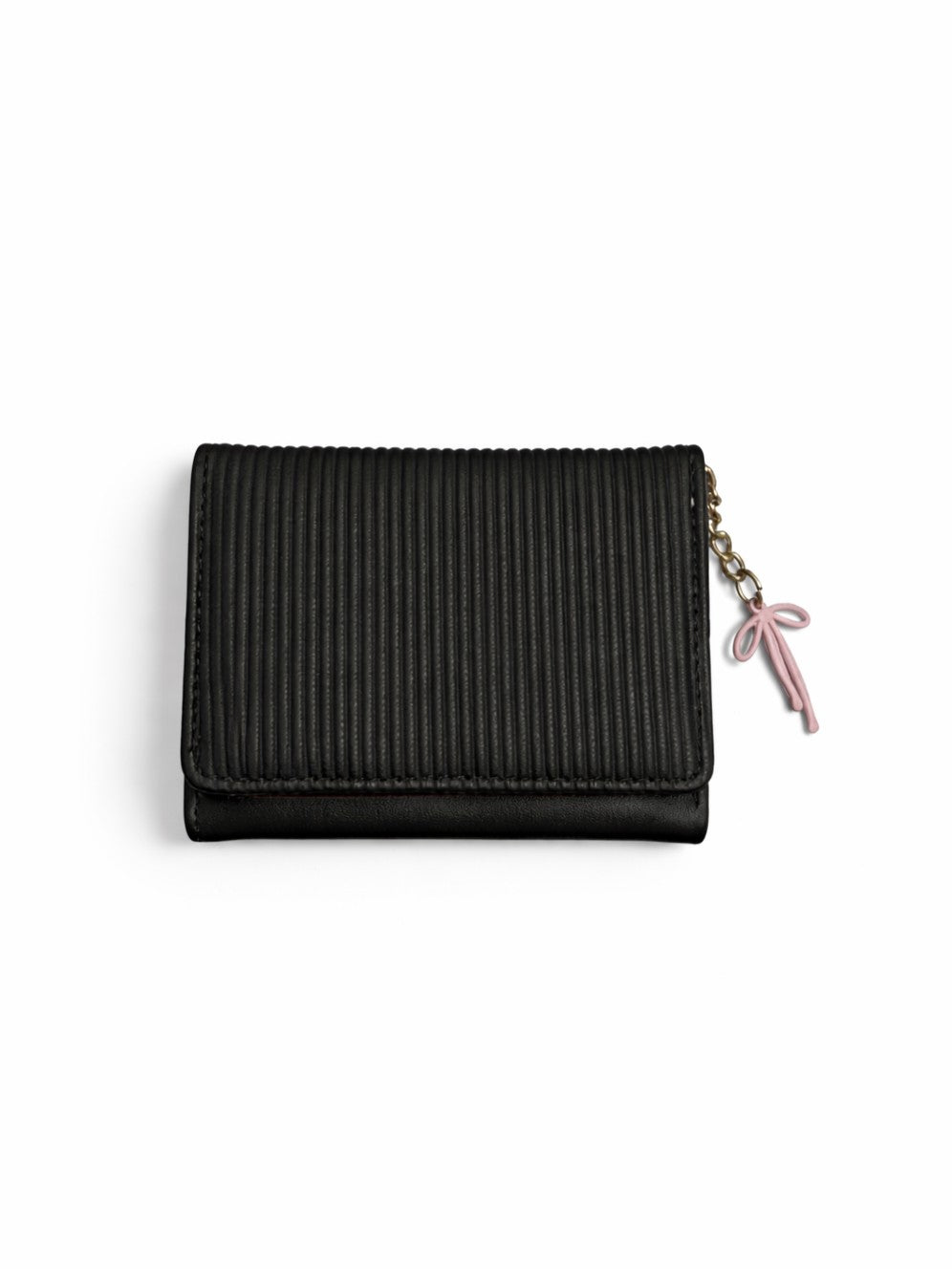 Vertical Stripe Mini Trifold Wallet - Black