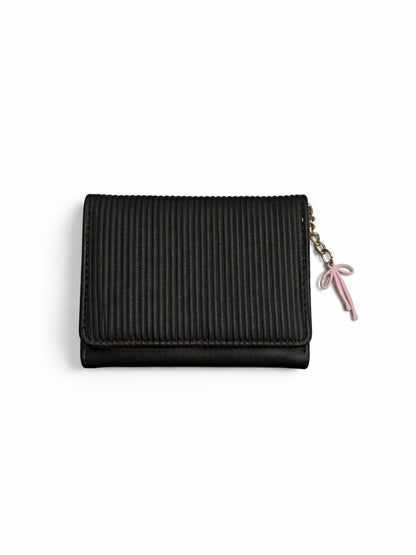 Vertical Stripe Mini Trifold Wallet - Black