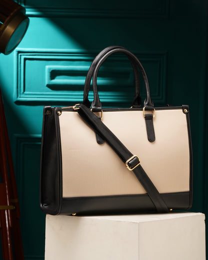 Day To Day Laptop Tote Bag - Black & Beige