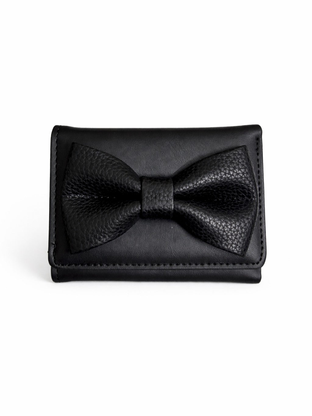 Korean Bow Mini Trifold Wallet - Black