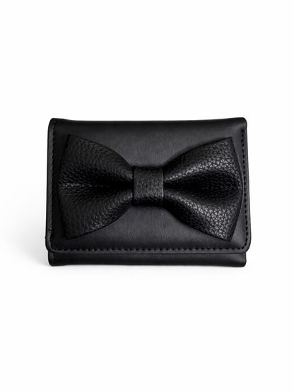 Korean Bow Mini Trifold Wallet - Black