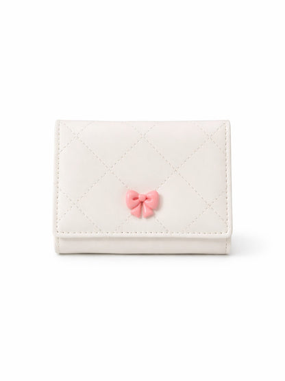 Checked Mini Bow Trifold Wallet - Off White