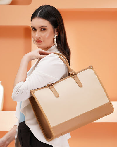 Day To Day Laptop Tote Bag - Beige