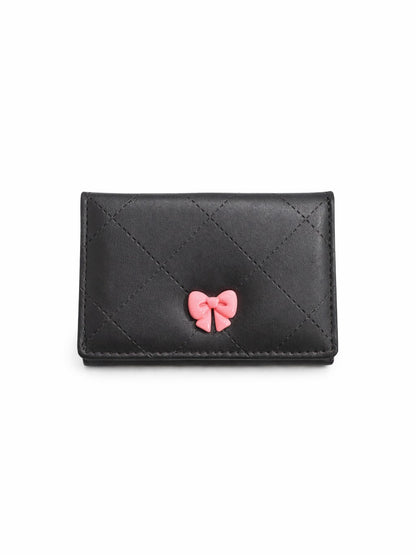 Checked Mini Bow Trifold Wallet - Black