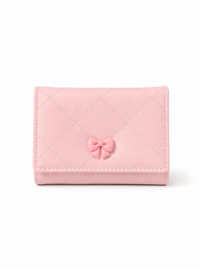 Checked Mini Bow Trifold Wallet - Pink