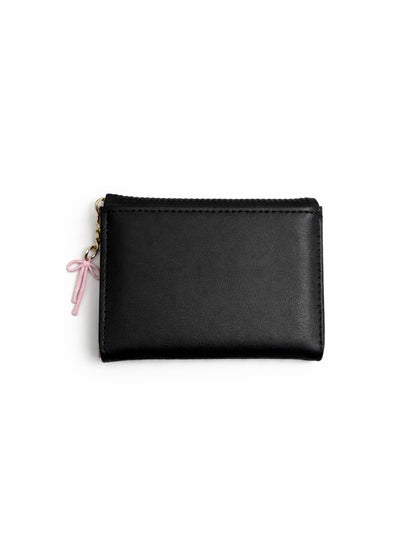 Vertical Stripe Mini Trifold Wallet - Black