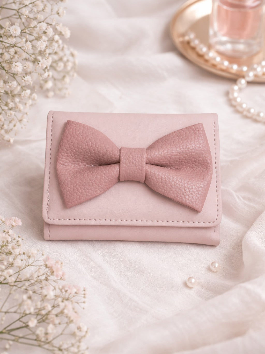 Korean Bow Mini Trifold Wallet - Pink