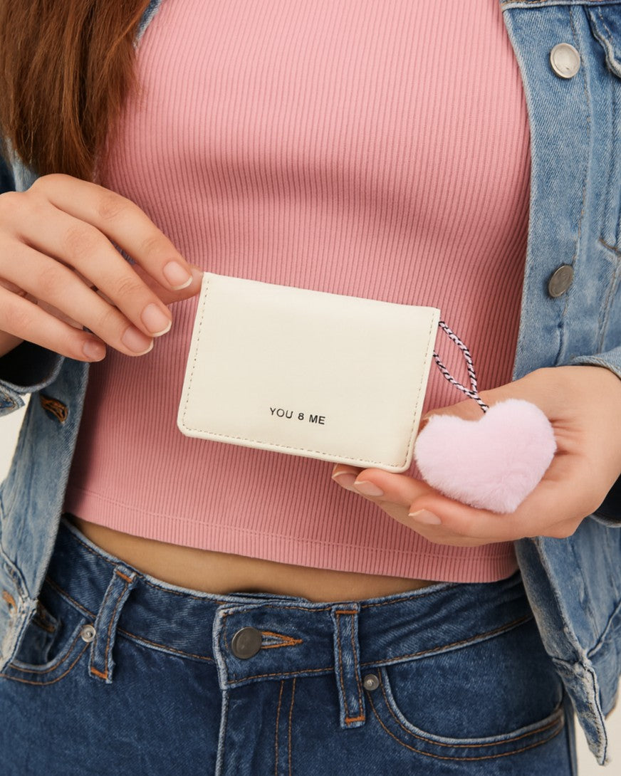 You & Me Mini Trifold Wallet - Beige