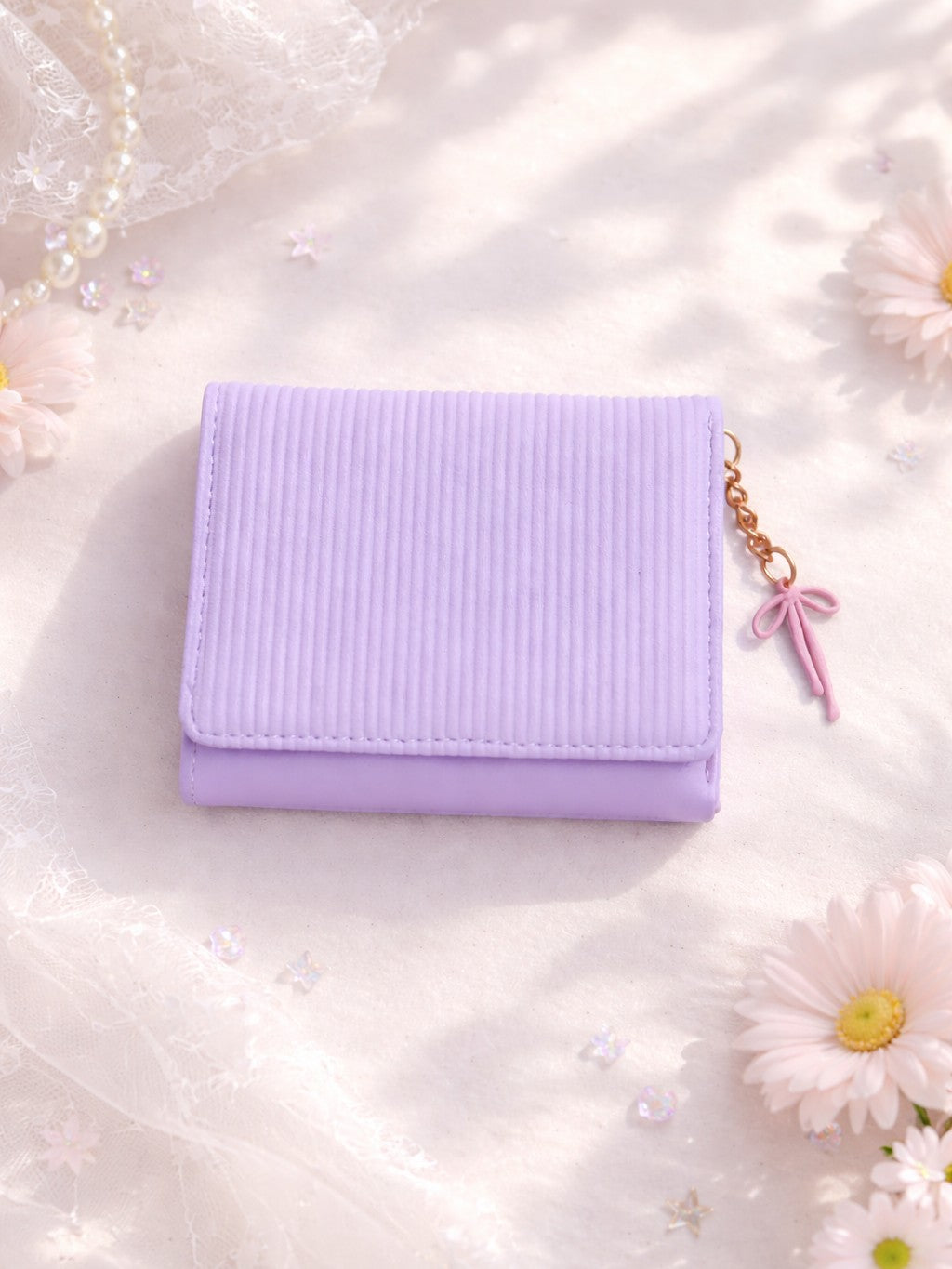 Vertical Stripe Mini Trifold Wallet - Purple