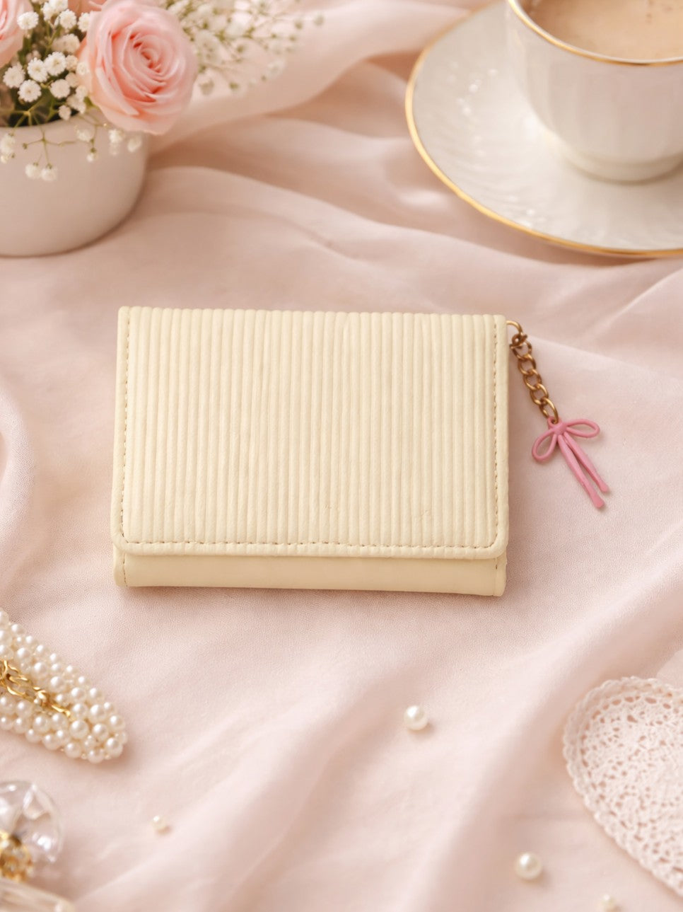 Vertical Stripe Mini Trifold Wallet - Yellow