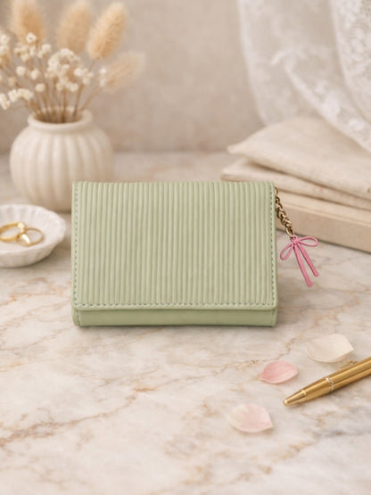 Vertical Stripe Mini Trifold Wallet - Green