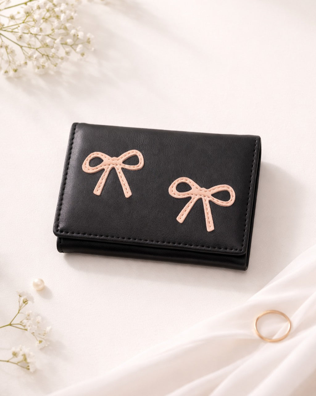 Bow Mini Trifold Wallet - Black