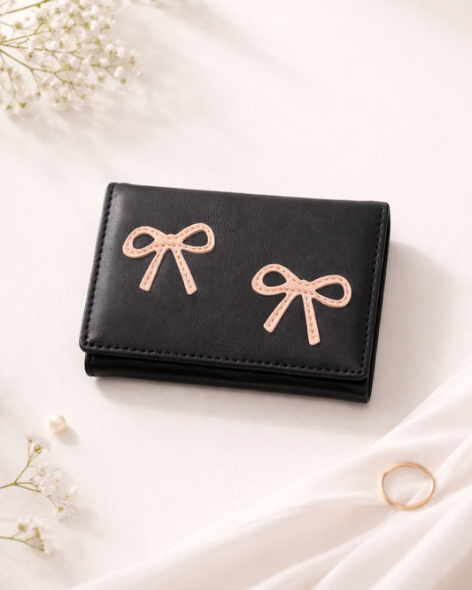 Bow Mini Trifold Wallet - Black