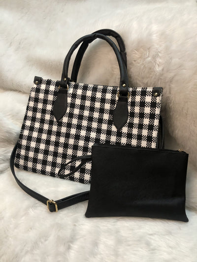 Check Tote Bag - Black