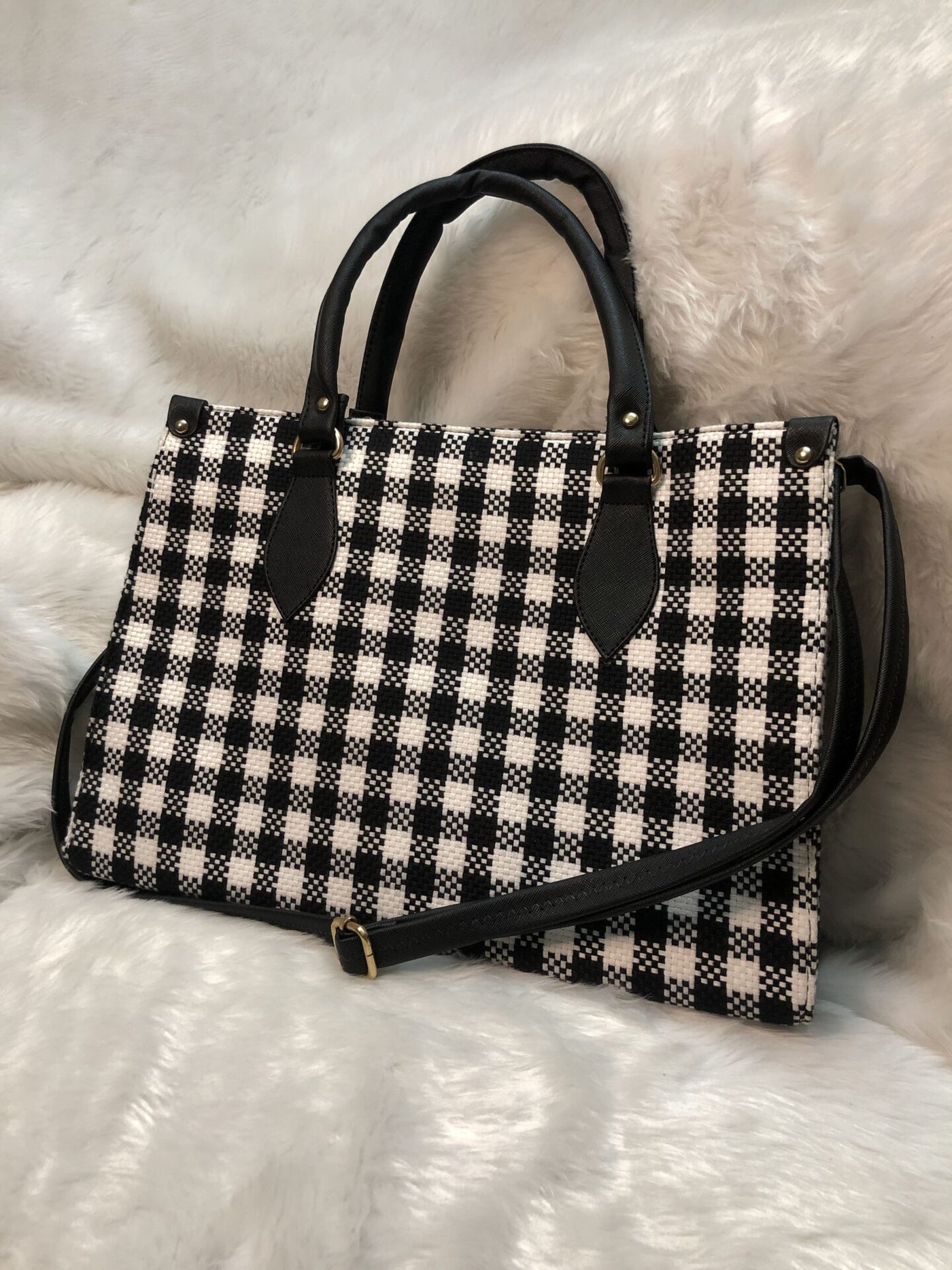 Check Tote Bag - Black