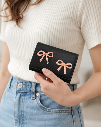 Bow Mini Trifold Wallet - Black