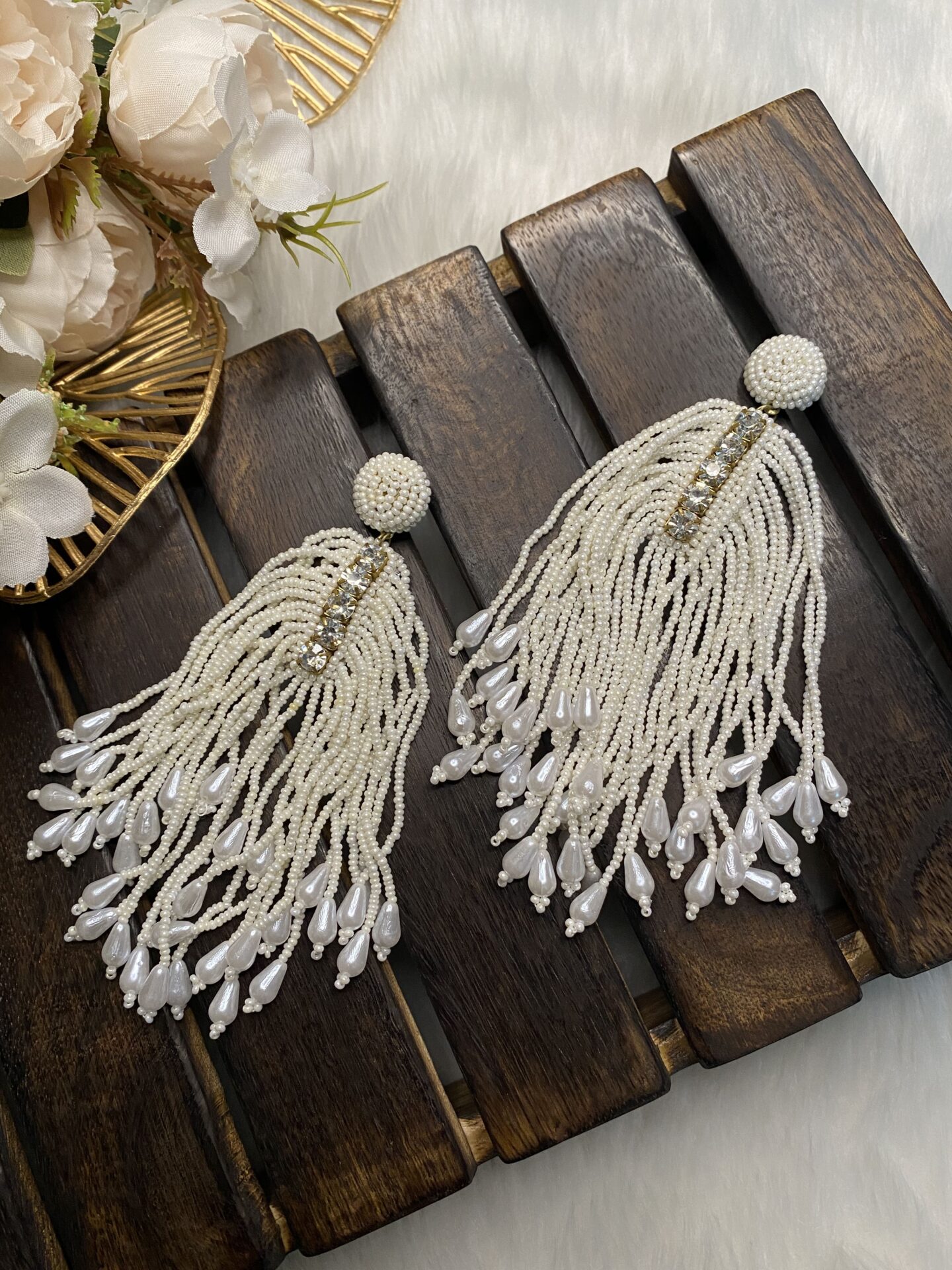 White Bead Tassel Earrings – All About Her