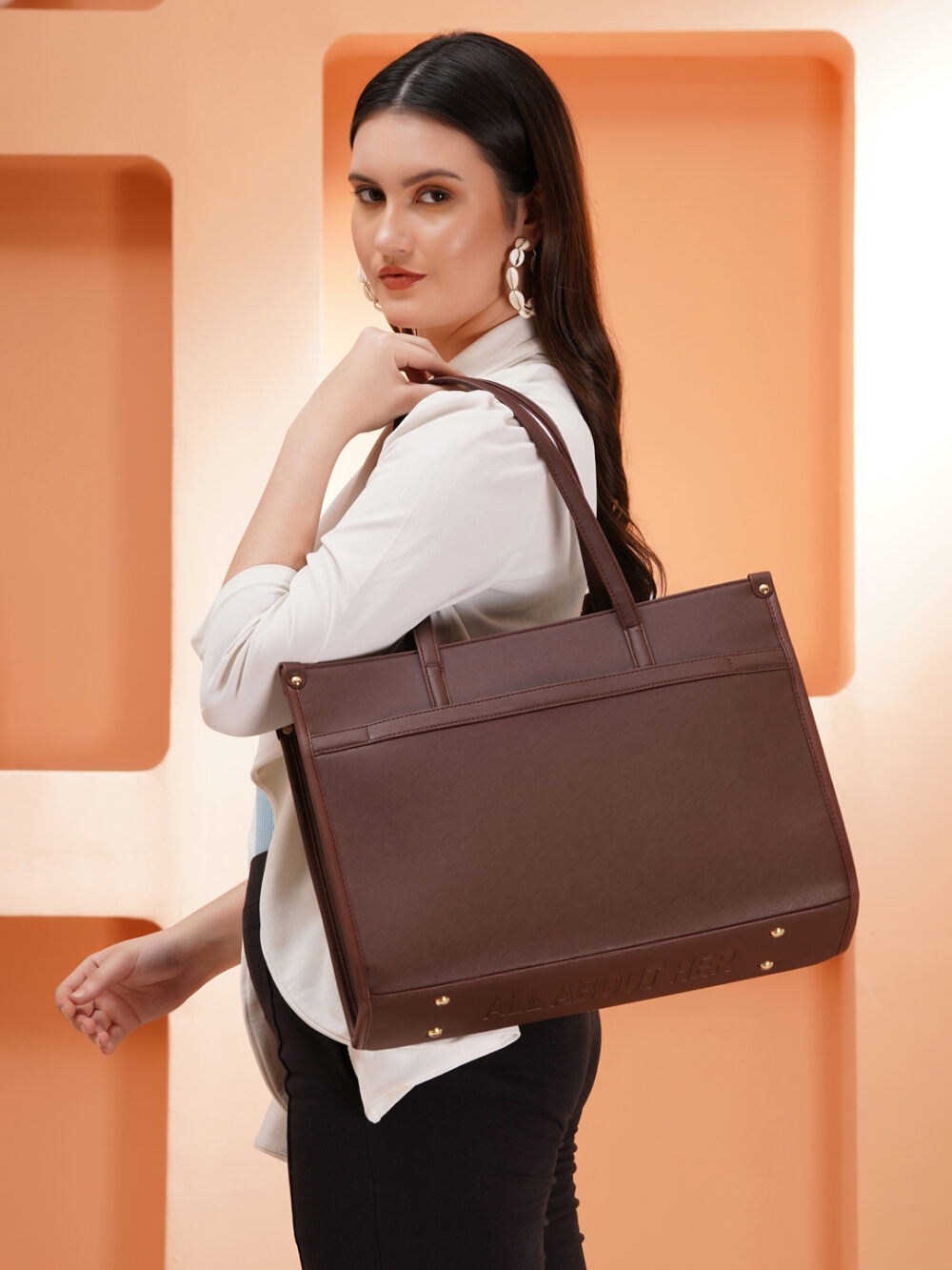 Personalized League Laptop Tote Bag - Full Brown