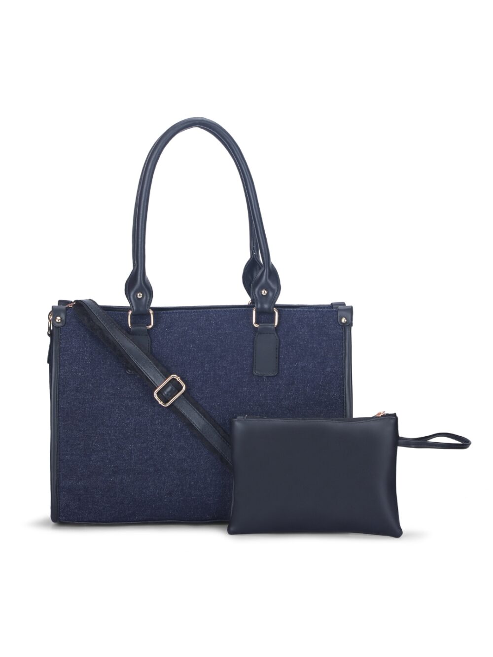 Basic Denim Laptop Tote Bag - Black