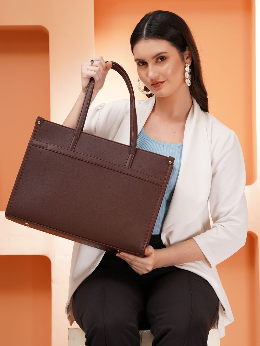 Personalized League Laptop Tote Bag - Full Brown