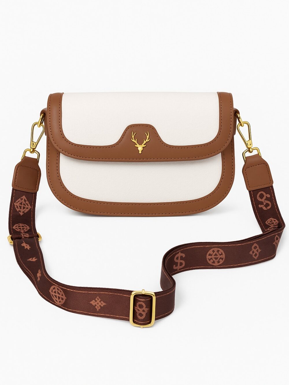 Deer 2 Compartment Sling Bag - White